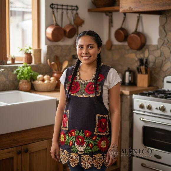 Mexican Folkloric apron embroidered  one of a kind mexico todo corazon  B4 - Picture 3 of 8